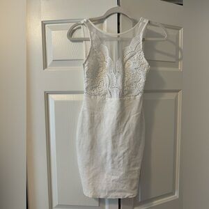 LuLus white lace bodycon mini dress